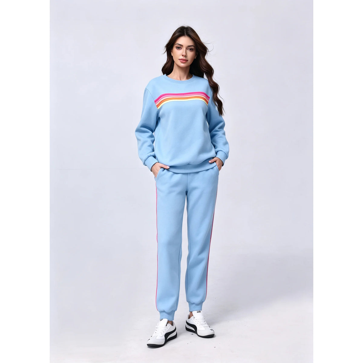 Womens Oversized Retro Striped Two Piece Lounge Set Cozy Warm Pullover Sweater Top And Jogger Pants With Two Side Pockets Relaxed Fit For Fall School Campus Weekend Travel And Everyday Casual Wear