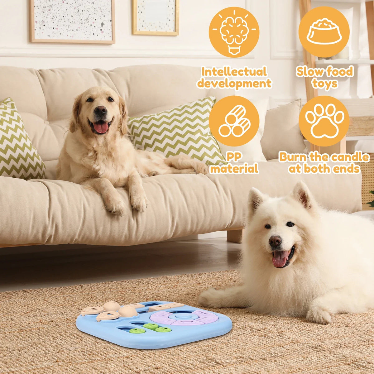 Rotating Dog Puzzle Toy, Interactive Treat Dispensing Slow Feeder with Non-Slip Base, IQ Mental Enrichment Pet Brain Game for Small Medium Large Dogs, Boredom Relief