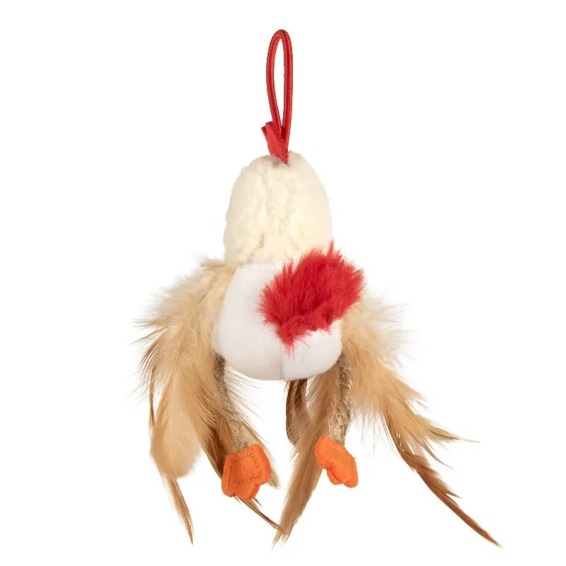 Elastic Launcher Electronic Chicken Sound Cat Toy with Catnip, White