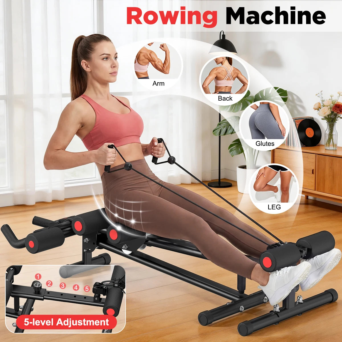 5 in 1 Adjustable Ab Trainer with Resistance Bands Multifunctional Core Training Equipment Foldable Full Body Home Workout Gear for Small Space Fitness