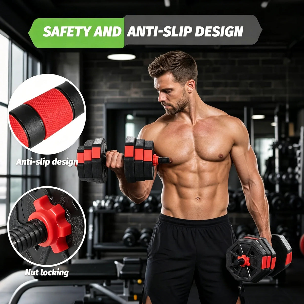 Adjustable Dumbbell Set Convertible Barbell Strength Training Equipment