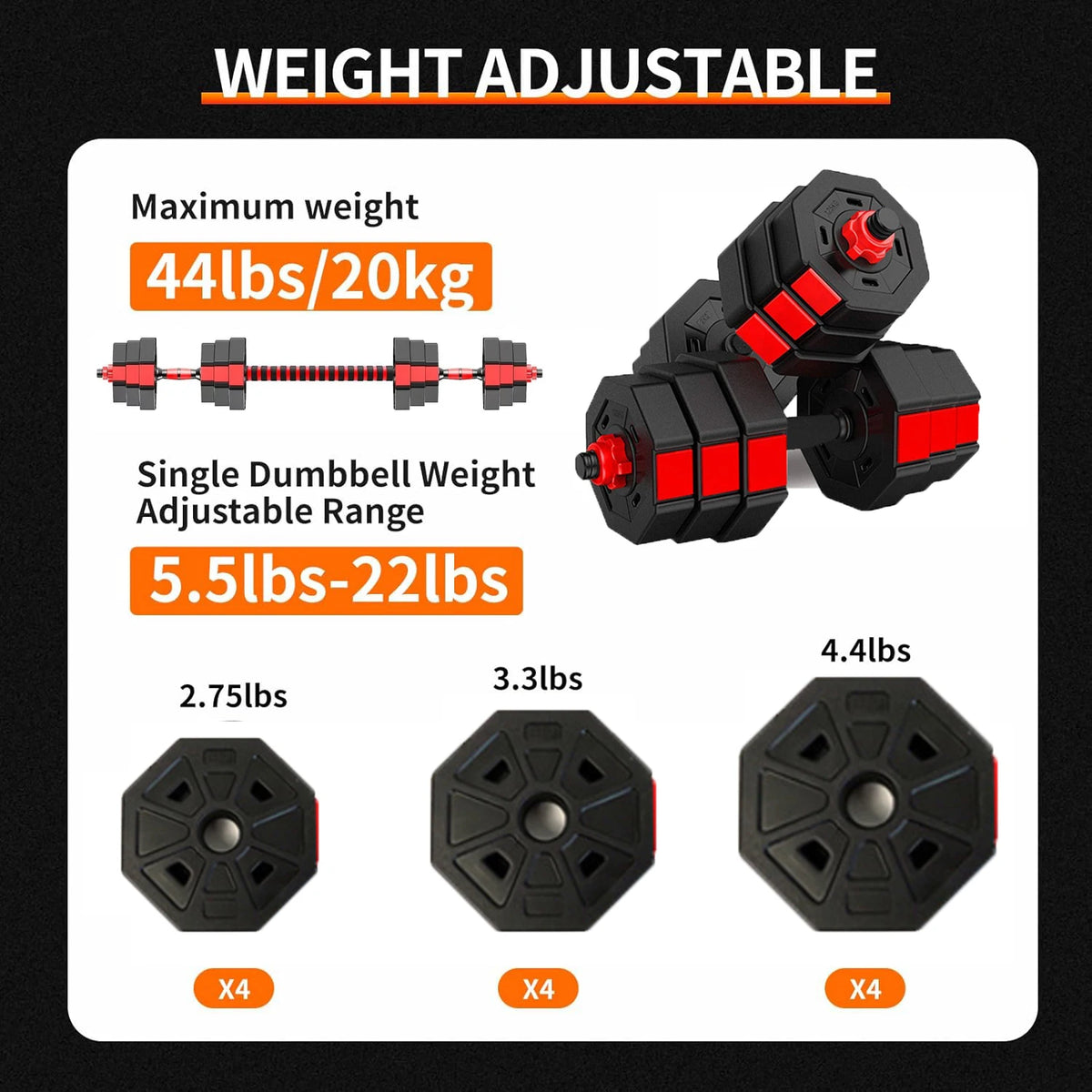 Adjustable Dumbbell Set Convertible Barbell Strength Training Equipment