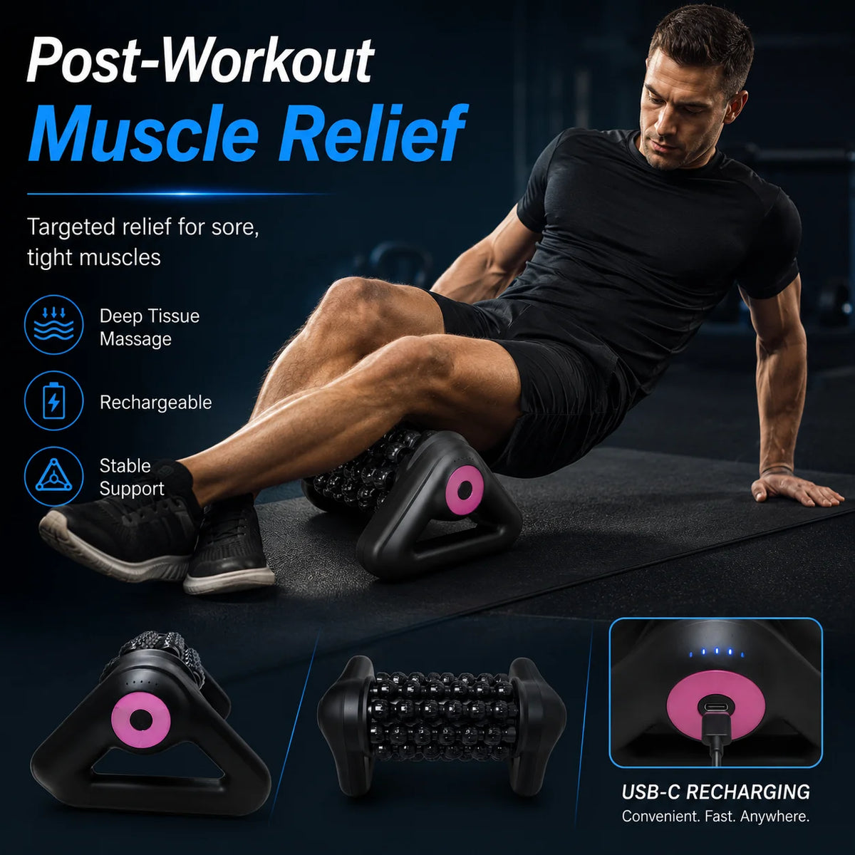Automatic Electric Massage Roller Textured Fascia Massager Plastic Shell Muscle Roller Massager Compact, Pink | Foam Rollers | Fitness Equipment & Gear | Fitness Running & Yoga