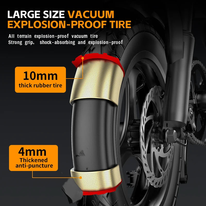 LOOKRUN Foldable Electric Bike 48V Battery 20 MPH Top Speed