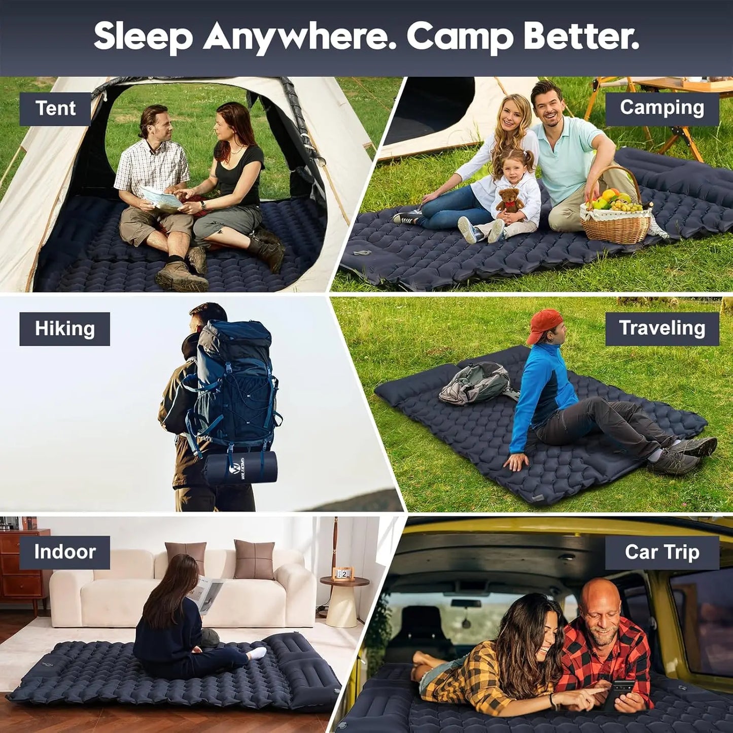 Foldable Outdoor Camping Inflatable Mattress - Warm, Ultra-Wide, Thick, Ultra-Light - Double-Use for Indoor Sleeping,