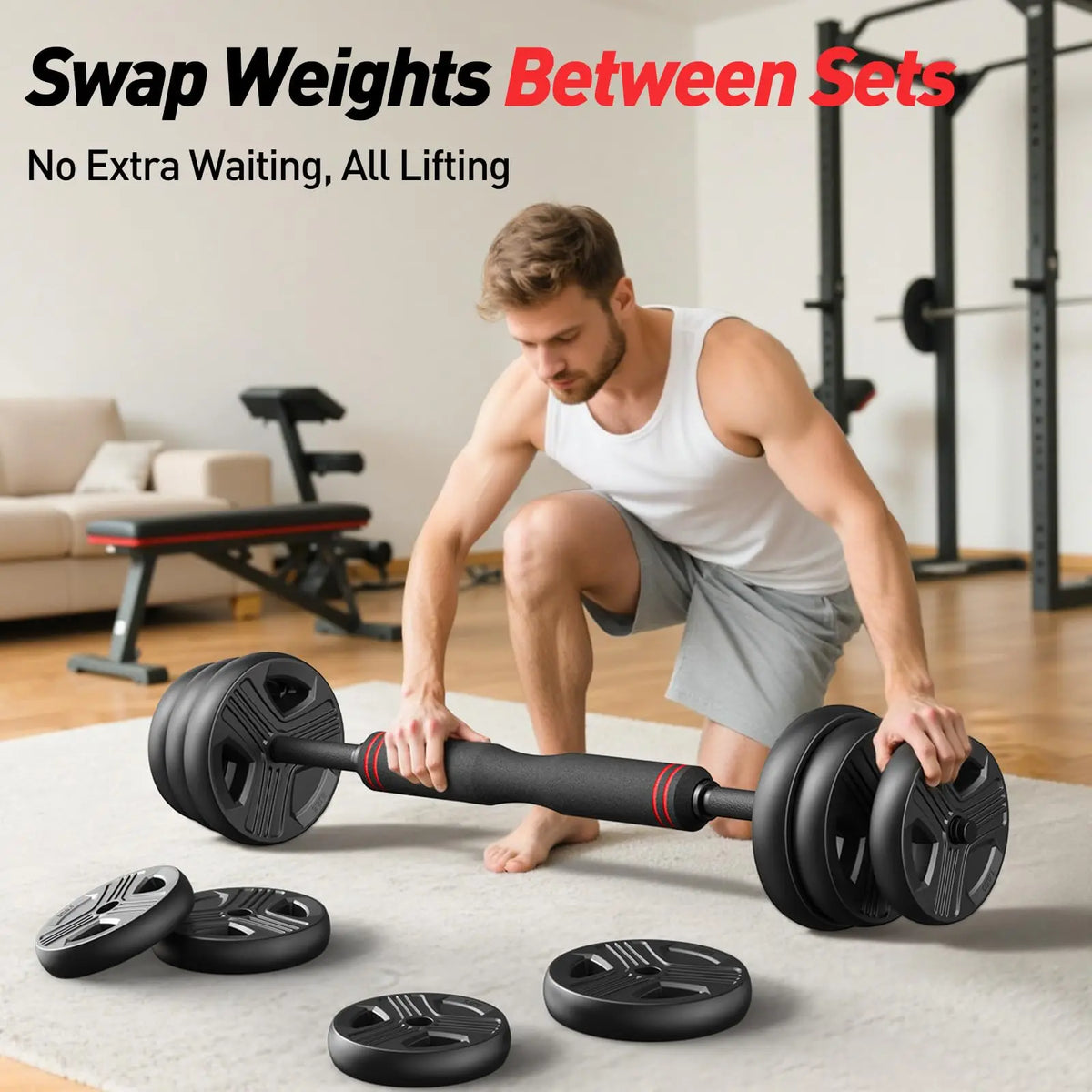 FED Fitness 5 In 1 Adjustable Dumbbell Set With Barbell Conversion