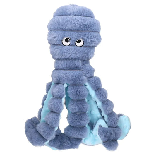 Gray Octopus Plush Dog Toy with Squeaker, Chew Level 3