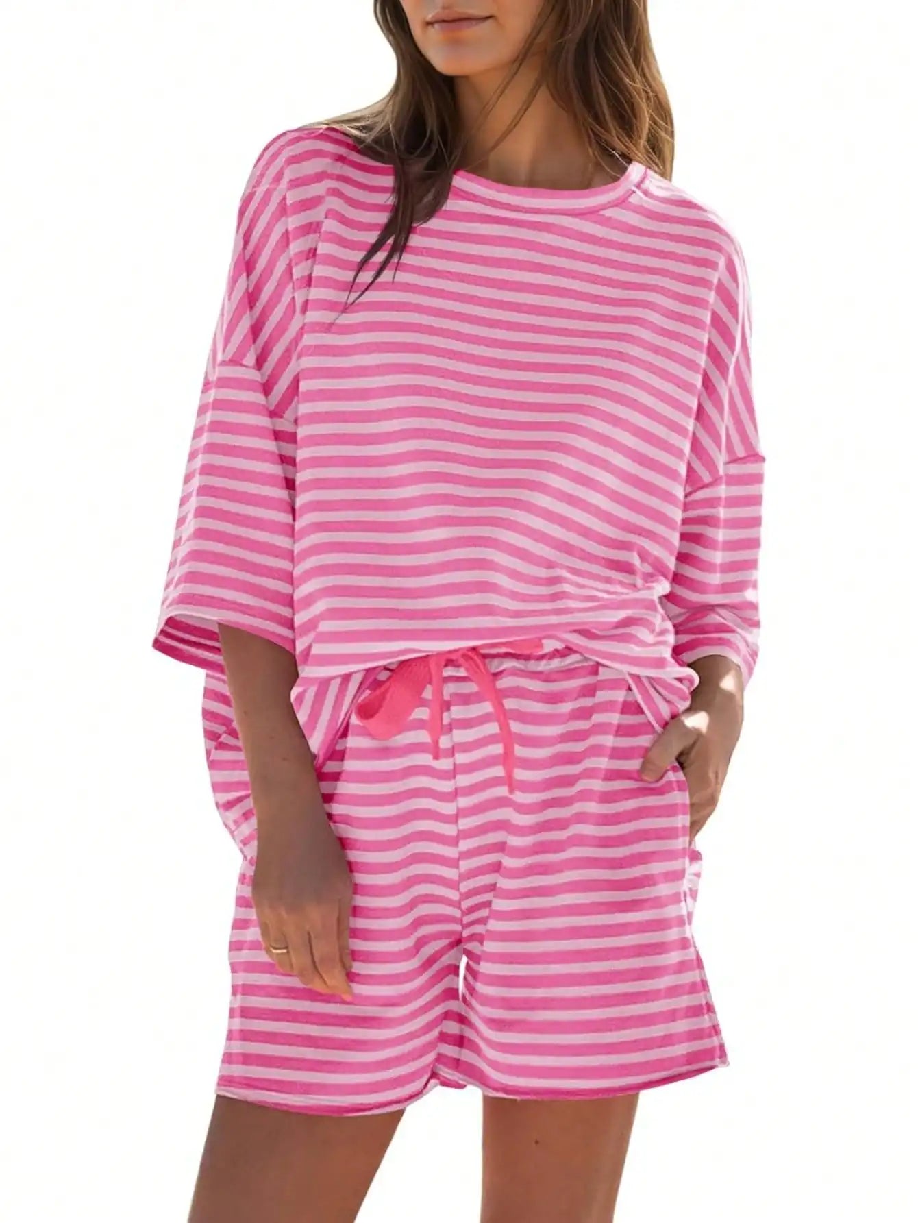 Fisoew Striped Athleisure Two Piece Set Women Lounge Wear