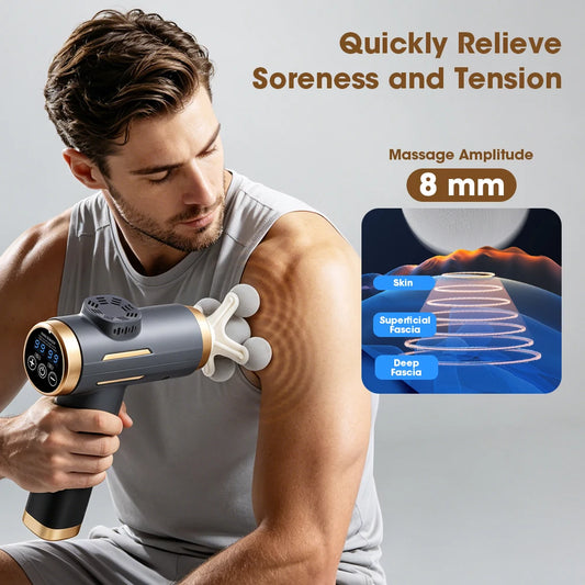Percussion Massager with 99 Speed Levels Fascia Gun Percussion Massager 24W 3200RPM Deep Tissue, Cordless with Battery Display and 10-Min Timer