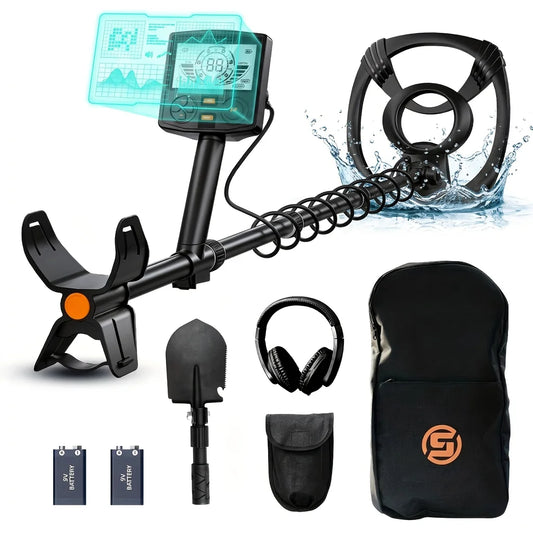 SUNPOW Professional Metal Detector & Gold Detector, Underground Metal Detecting Equipment Kit,10" IP68 Waterproof Coil,5 Modes Dual Backlit LCD,Adjustable for Adults Treasure Hunting Beach River Yard Relic Hunting