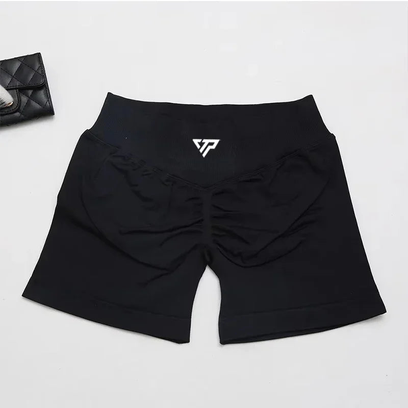 Women Seamless Yoga Shorts High Waist Scrunch Butt Lift Gym Fitness Sport Shorts Silicone Printed Recoil Workout Leggings