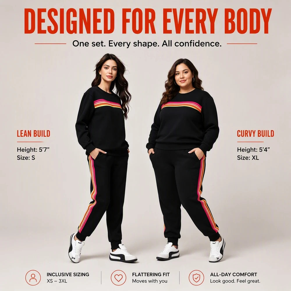 Womens Oversized Retro Striped Two Piece Lounge Set Cozy Warm Pullover Sweater Top And Jogger Pants With Two Side Pockets Relaxed Fit For Fall School Campus Weekend Travel And Everyday Casual Wear
