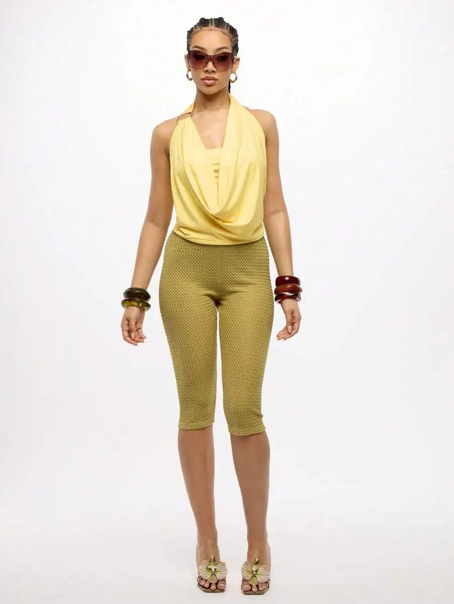 Women Textured Jersey Capri Leggings For Yoga And Fitness