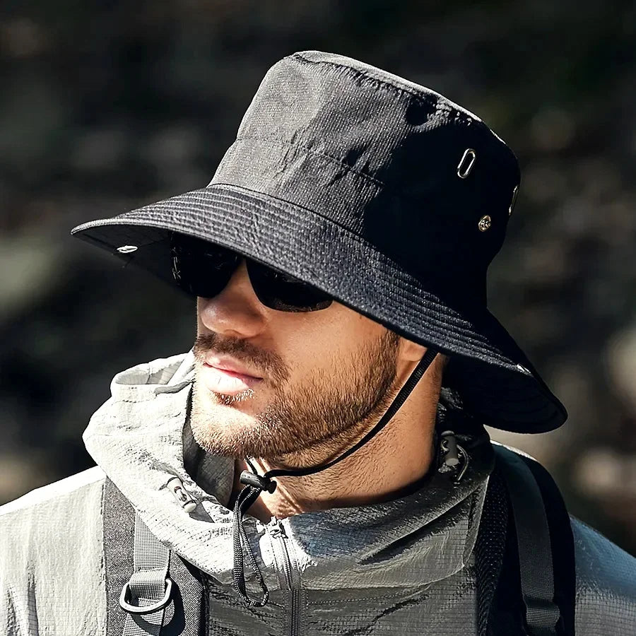 new Men's Wide Brim Sun Hat - Waterproof UV Protection Safari Bucket Hat for Fishing Hiking Climbing Summer Outdoor Oversized