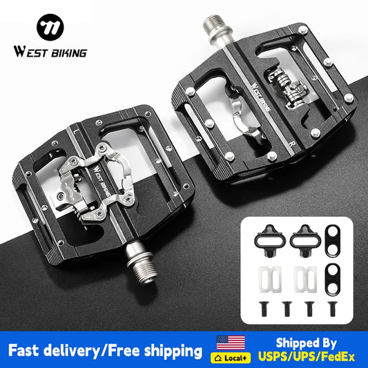 Two In One Self Locking Flat Platform Pedals For SPD Bikes With DU Bearing