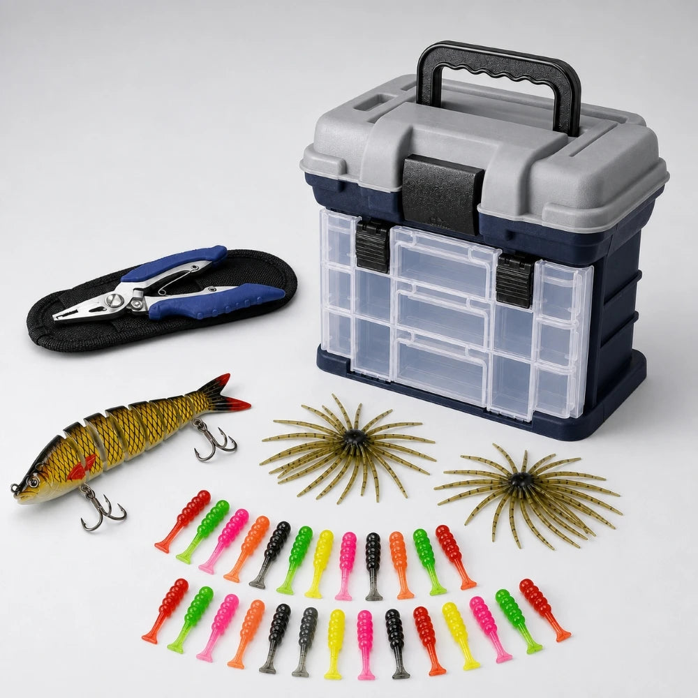 Zoe Fishing Tackle Box Kit with Fishing Pliers 4-Tier Multi-Functional Fishing Handheld Storage Box Adjustable Dividers Portable Fishing Tackle Lure Tool Box Arts Crafts