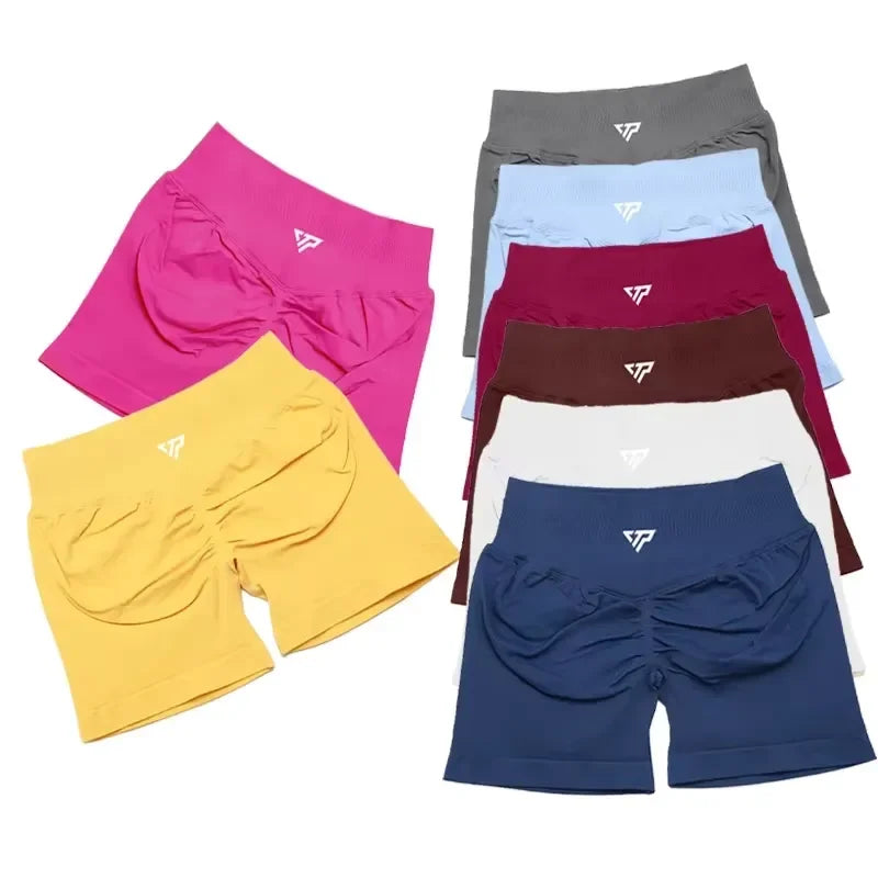 Women Seamless Yoga Shorts High Waist Scrunch Butt Lift Gym Fitness Sport Shorts Silicone Printed Recoil Workout Leggings