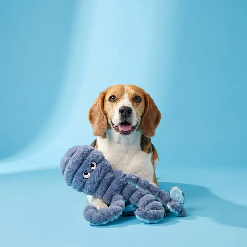 Gray Octopus Plush Dog Toy with Squeaker, Chew Level 3