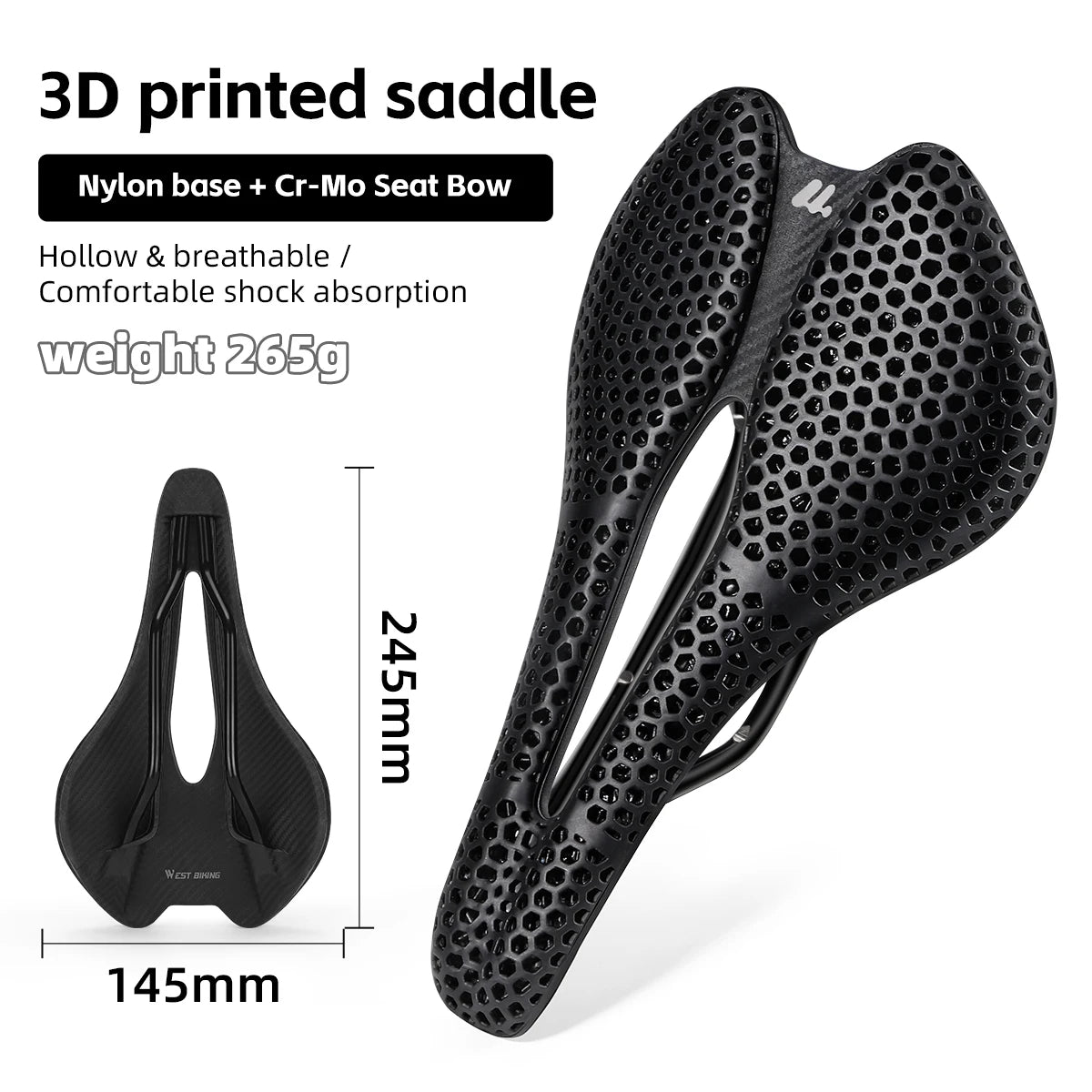 West Biking 3D Printed Road Bike Saddle Carbon Fiber