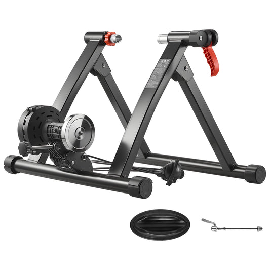 VEVOR Bike Trainer 6 Level Resistance 26-29 inch & 700C Wheels with Release Skewer & Front Wheel Riser Block for Road Bikes