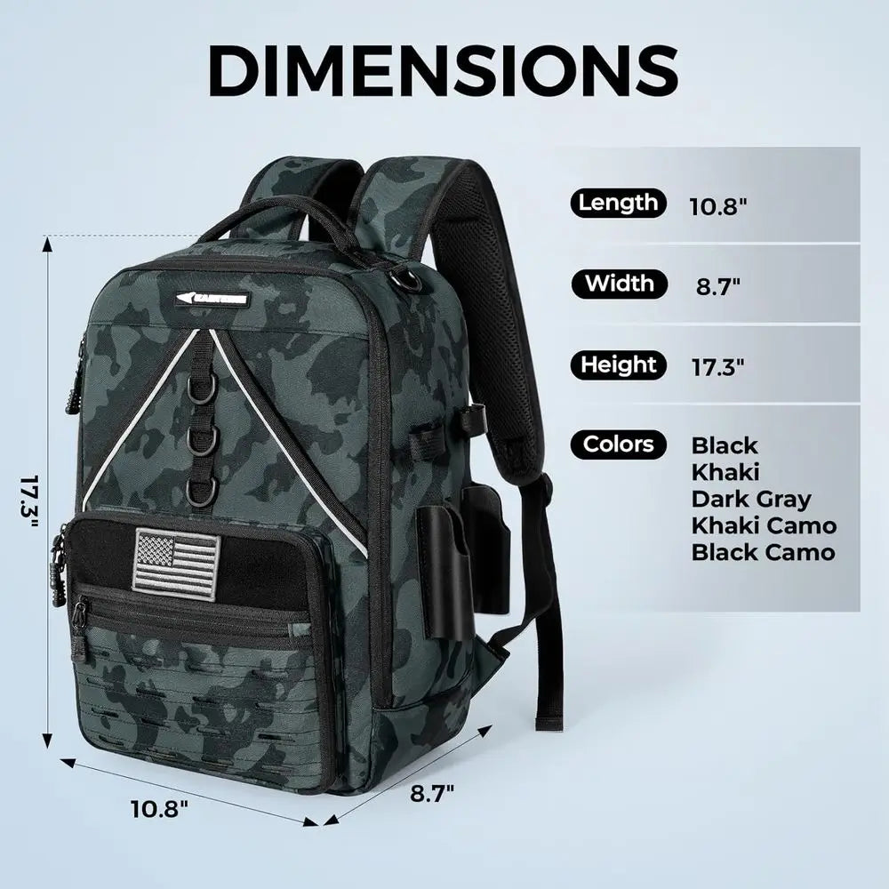 Water-Resistant Fishing Tackle Backpack with 2 Rod Holders and Large Storage, Camouflage Design