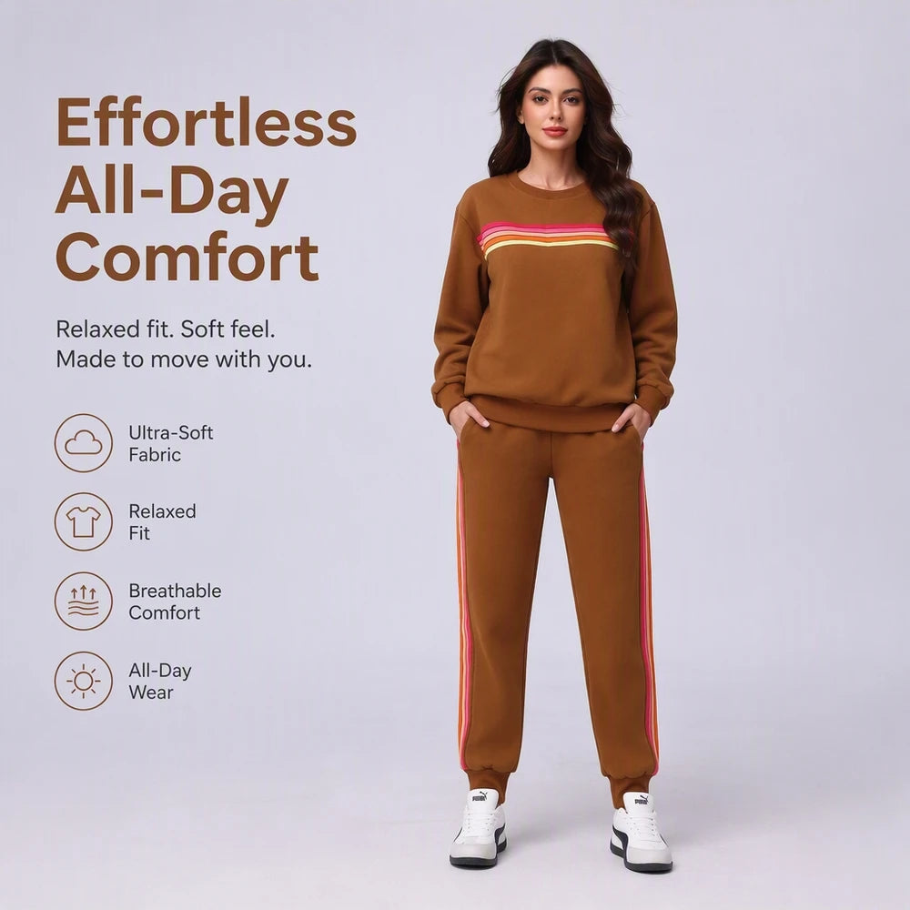Womens Oversized Retro Striped Two Piece Lounge Set Cozy Warm Pullover Sweater Top And Jogger Pants With Two Side Pockets Relaxed Fit For Fall School Campus Weekend Travel And Everyday Casual Wear