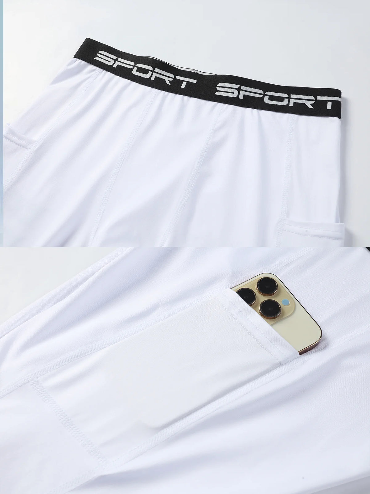 6-Pack Men's Sports Compression Shorts with Phone Pocket—Breathable, Quick-Dry, and Form-Fitting. Ideal for Workouts and Everyday Wear