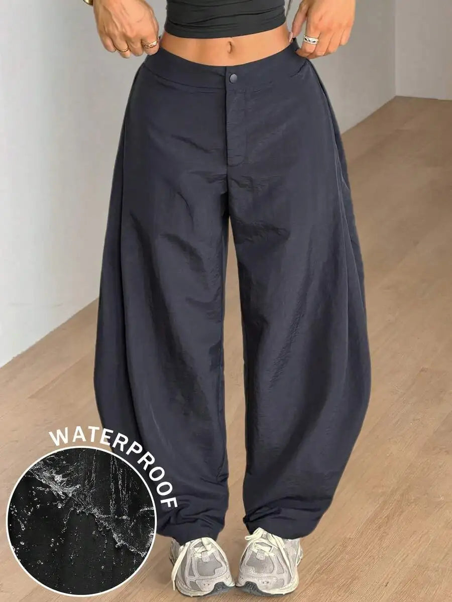 Womens Wide Leg Streetwear Pants Curved Hem Athleisure