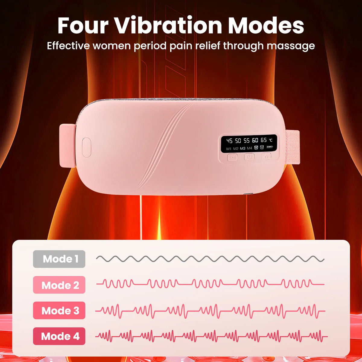 Heating Pad for Women, Vibrating Massager Belt with 5 Heat 45-65℃ & 4 Modes, Cordless Period Warm Compress, Abdominal Wrap