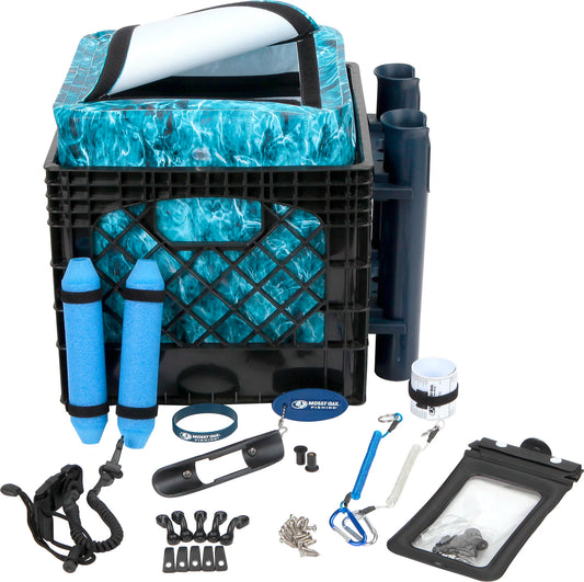 Kayak Storage Crate with Dry Bag Fishing Gear Kit Rod Holder Blue Milk Crate