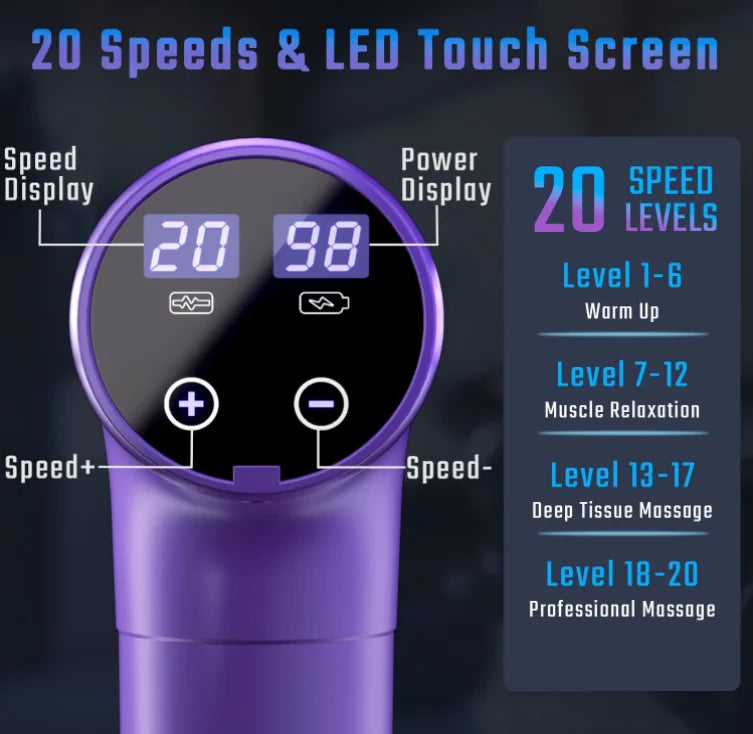 Massage Gun Deep Tissue, Muscle Massage Gun with 9 Attachment Heads 20 Speeds & Silent Brushless Motor for Pain Relief, Handheld Percussion Back Massager Gun,Gift for Mom/Dad
