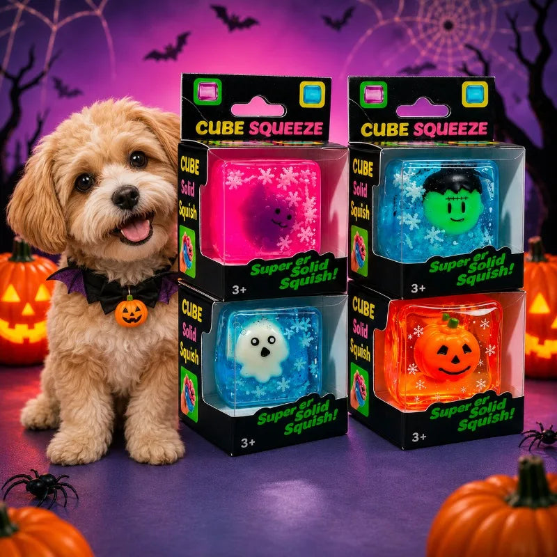 [Halloween Limited Edition] 1-Piece Random-Color Square Block Dog Pet Toy | Pumpkin Ghost Monster-Shaped Soft Interactive Toy