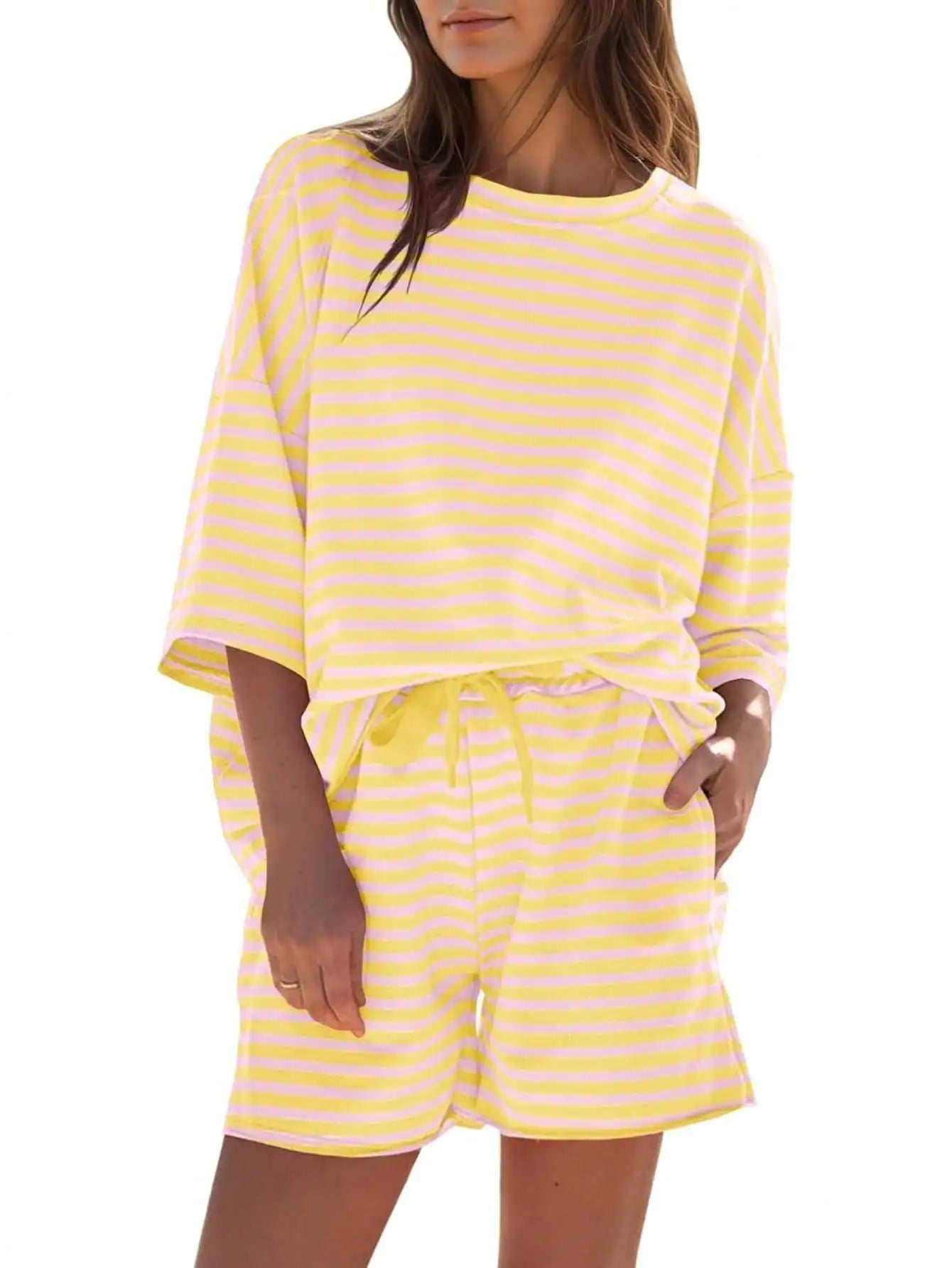 Fisoew Striped Athleisure Two Piece Set Women Lounge Wear