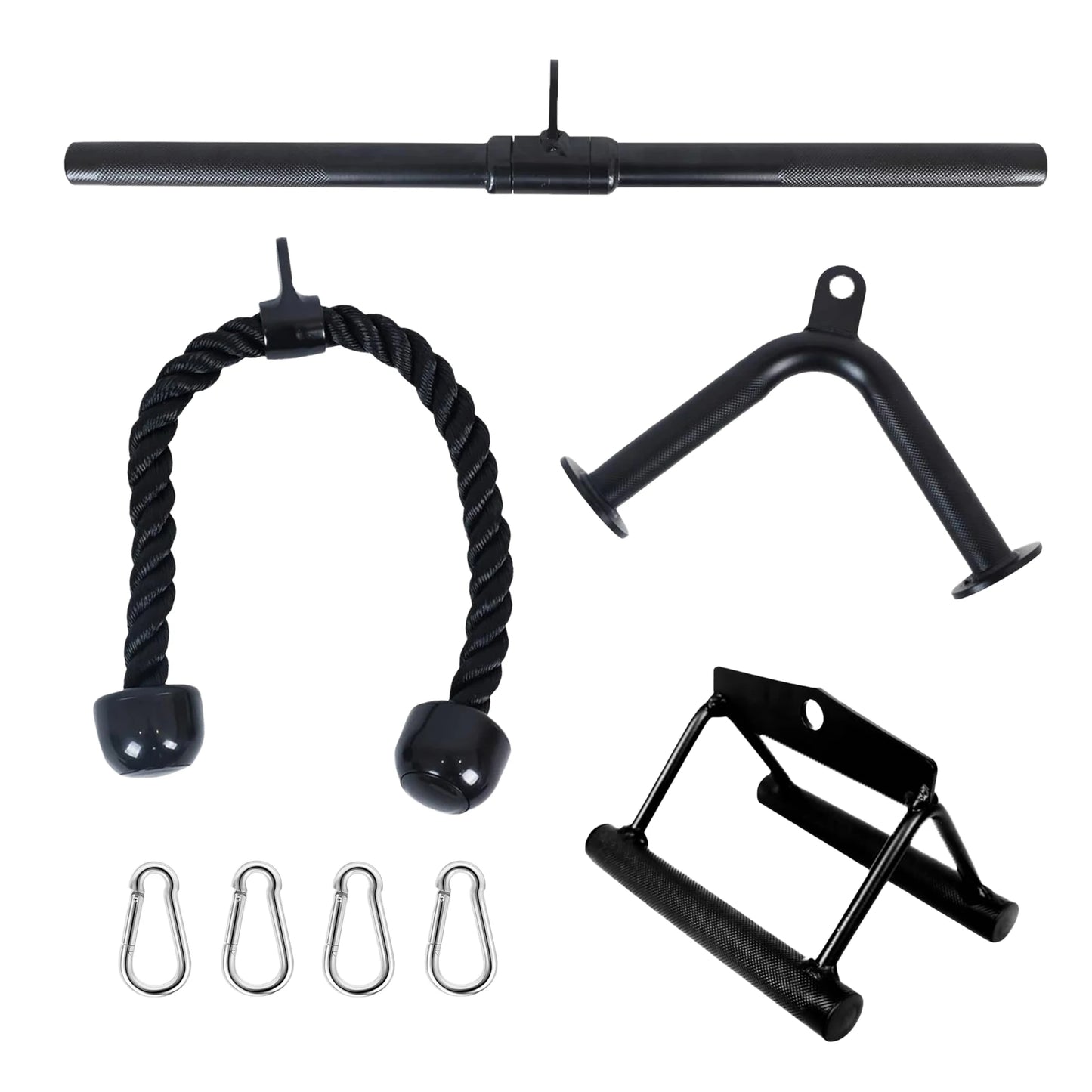 Tricep Press Down And Lat Pulldown Attachments With V Handle Rotating Bar
