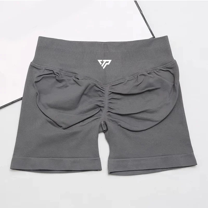 Women Seamless Yoga Shorts High Waist Scrunch Butt Lift Gym Fitness Sport Shorts Silicone Printed Recoil Workout Leggings