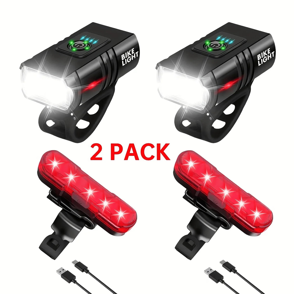 One Pair Of High-brightness Bike Lights with 6 Adjustable Lighting Modes, USB Rechargeable. Ideal for Night Cycling, Hiking, Camping And Work Lighting, Fits Most Bicycles. Perfect Gift for Boyfriend And Family.