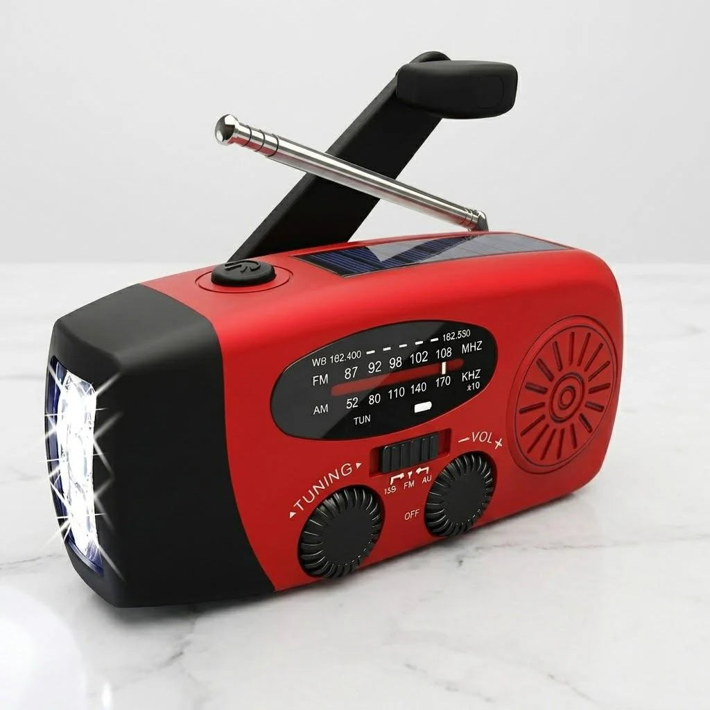 Solar Hand Crank Radio Portable Emergency Weather Alert Device with 2000mAh Power Bank and LED Flashlight Ideal for Home Blackout Severe Weather Camping Hurricane Preparedness Survival Gear NOAA FM AM and Outdoor Safety