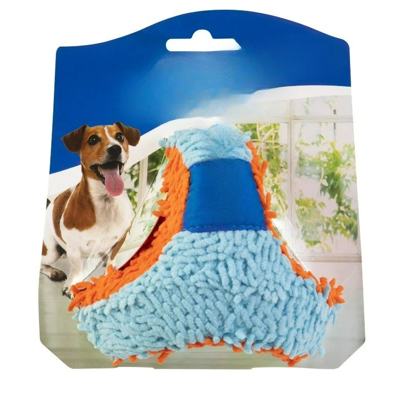 Indoor Tumbler Chenille Fabric Fetch Dog Toy For Indoors, 6.5", Pack of 1, Orange and Blue