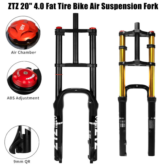 20/26 inch 4.0 Fat Tire Bike Air Suspension Fork - 180mm Travel, 135mm Hub Spacing, QR 9mm, Double Crown Shock Absorber Fork for MTB Fat Snow Beach E-Bike