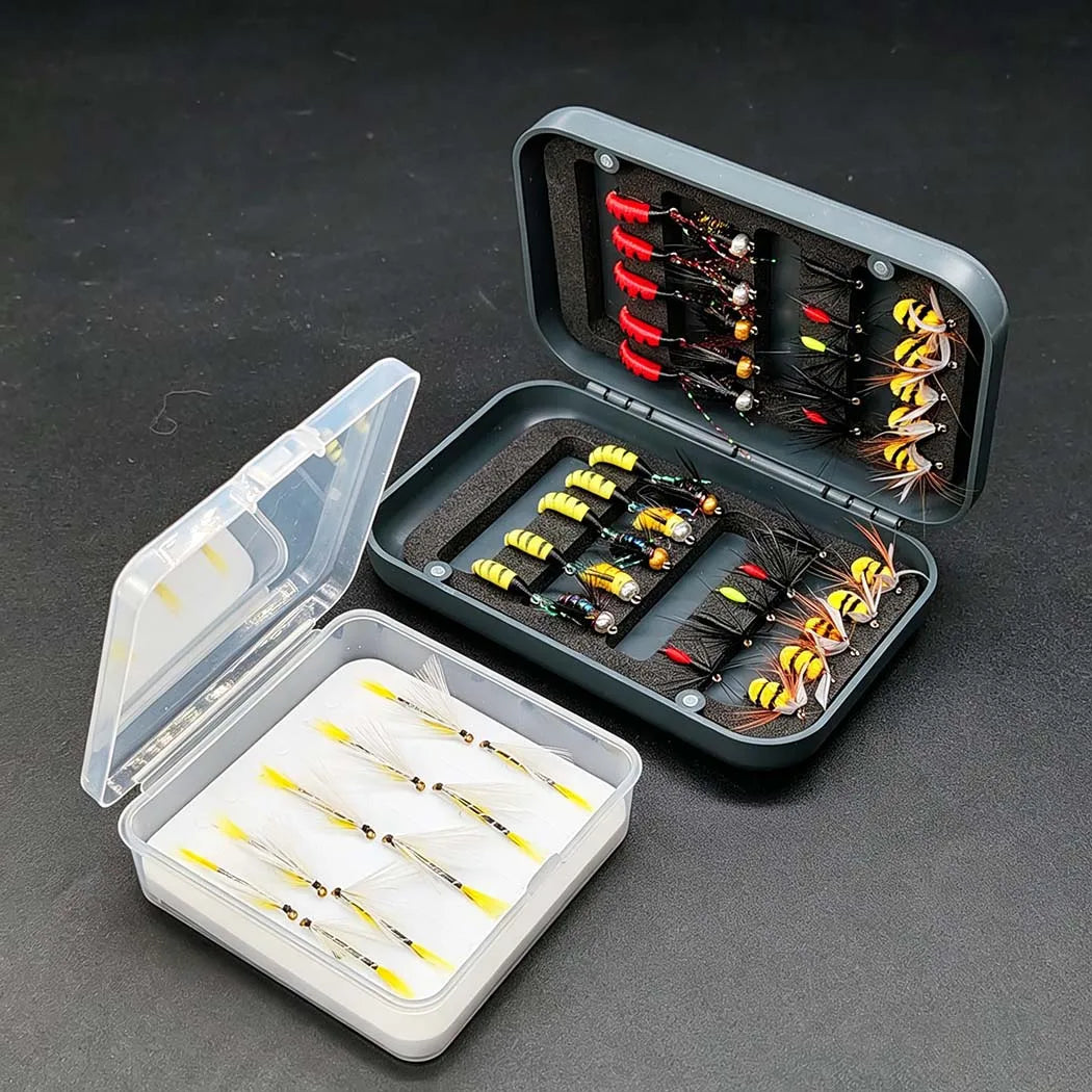 Fly Fishing Flies Kit, 2 Boxes Bundle(Total 50Pcs Flies) Dry Flies, Wet Flies, Nymphs Fishing For Trout-with Fly Box