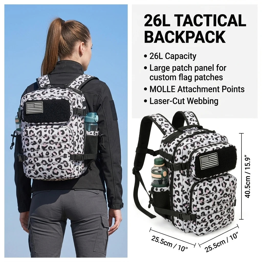 26L Men's Fishing Rucksack with MOLLE System & Double Cup Holders, Tactical Outdoor Hiking Backpack for Kayak Bass Trout River Fishing, Travel Camping Tackle Gear Storage Bag, Survival Kit