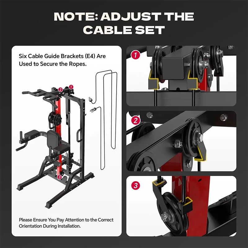 Pooboo Pull Up Bar Power Tower Dip Station with Cable Machine, 450LB Home Gym | Pull Up Bar, Dip Station and 16-Position Cable System for Pull Ups, Dips, Lat Pulldowns, Rows and Full-Body Training