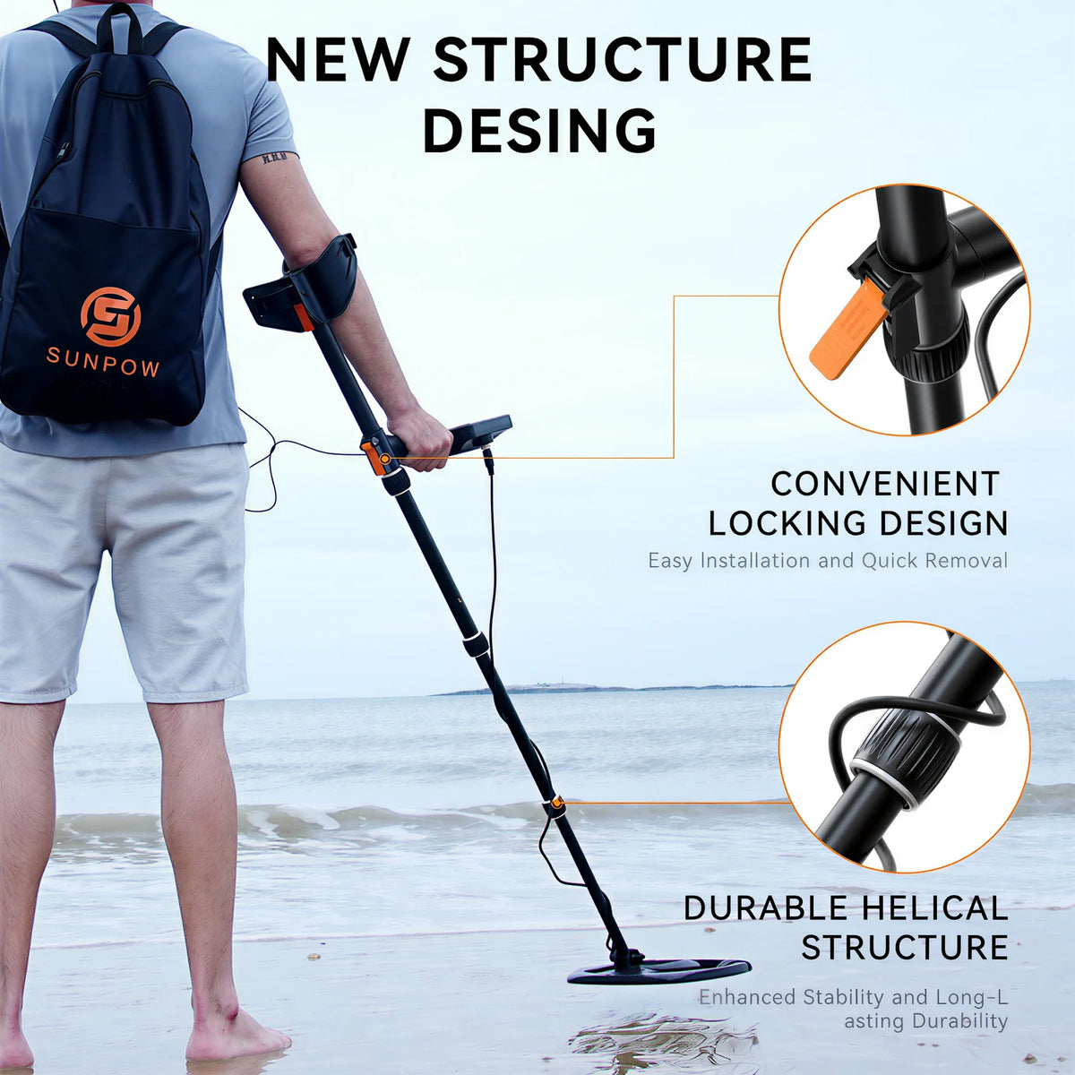 SUNPOW Professional Metal Detector & Gold Detector, Underground Metal Detecting Equipment Kit,10" IP68 Waterproof Coil,5 Modes Dual Backlit LCD,Adjustable for Adults Treasure Hunting Beach River Yard Relic Hunting