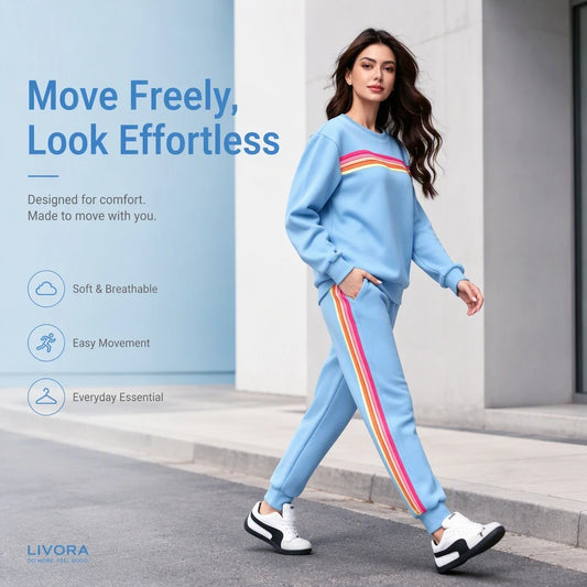 Womens Oversized Retro Striped Two Piece Lounge Set Cozy Warm Pullover Sweater Top And Jogger Pants With Two Side Pockets Relaxed Fit For Fall School Campus Weekend Travel And Everyday Casual Wear