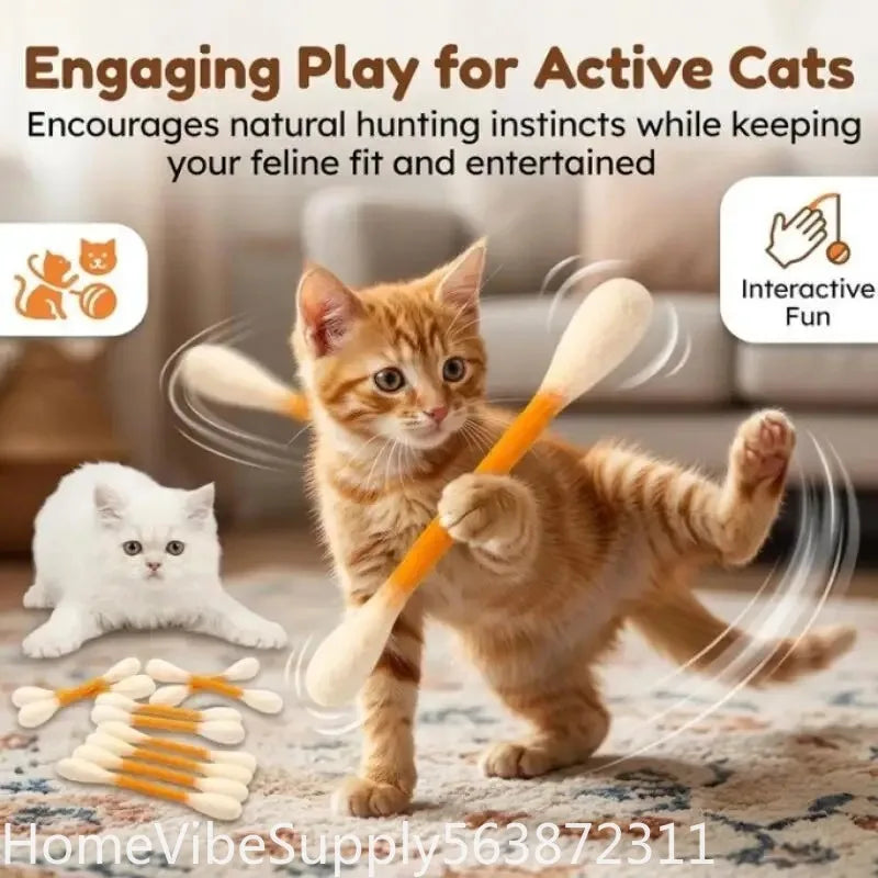 6 Pack Creative Giant Cotton Swab Shaped Catnip Toy Durable Kitten Biting Grinding Rope Stick Pet Teeth Cleaning Chewing Toy For Indoor Cats And Kittens
