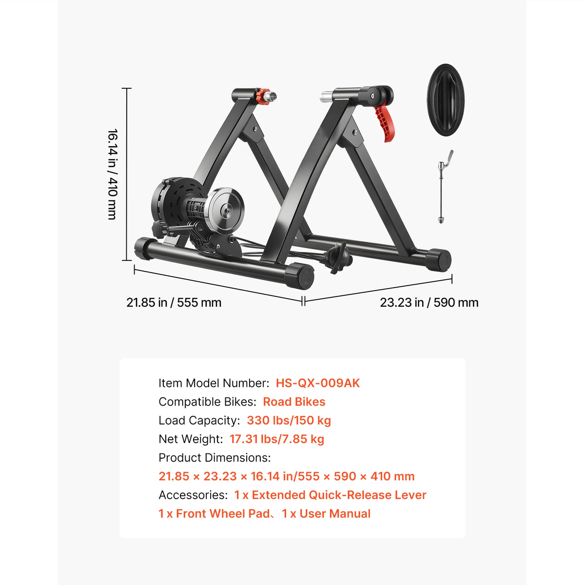 VEVOR Bike Trainer 6 Level Resistance 26-29 inch & 700C Wheels with Release Skewer & Front Wheel Riser Block for Road Bikes