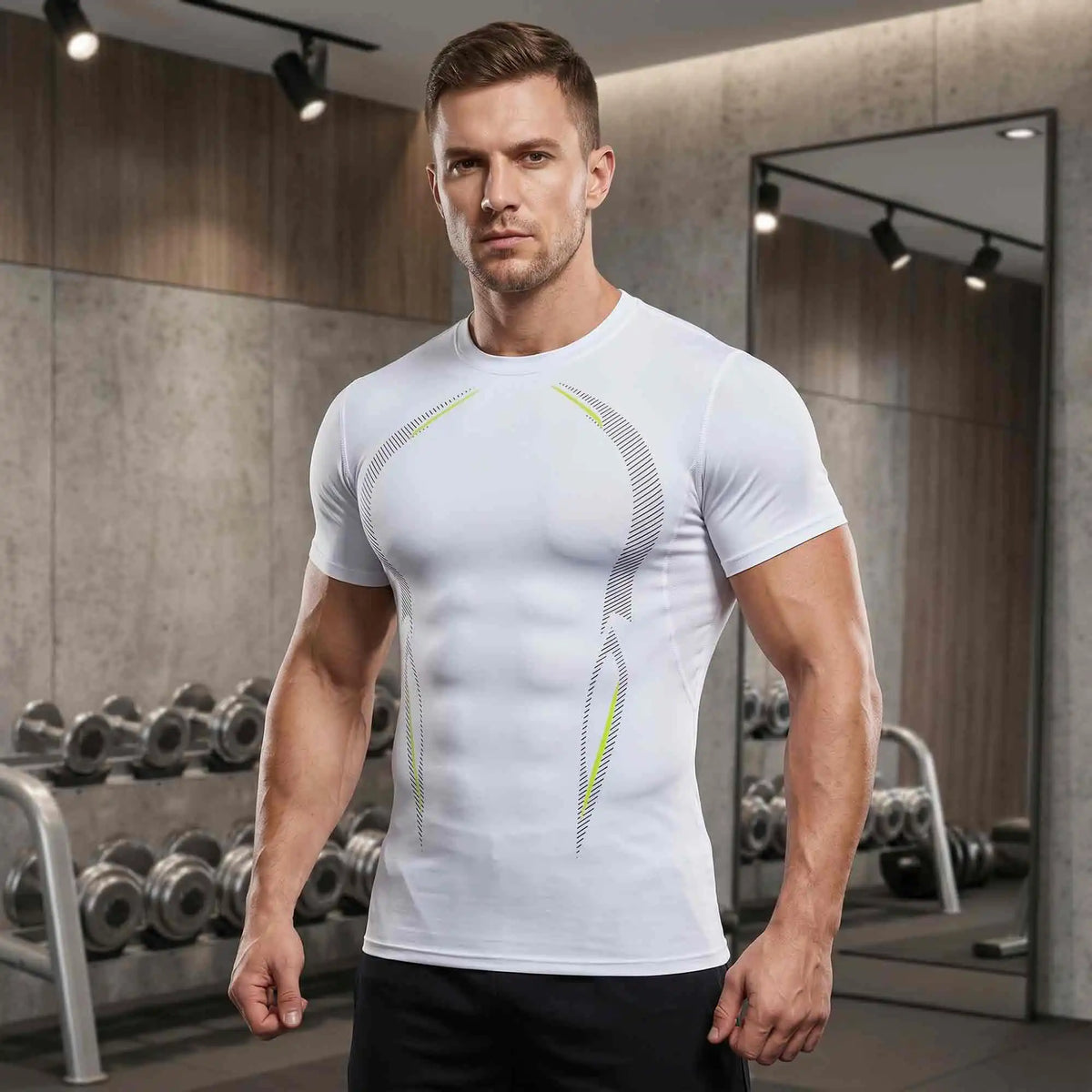 3-Pack Men's Compression Shirts Short Sleeve Gym Baselayer Tops Contour Line Workout Tees Moisture-Wicking Quick-Dry Performance Training Set