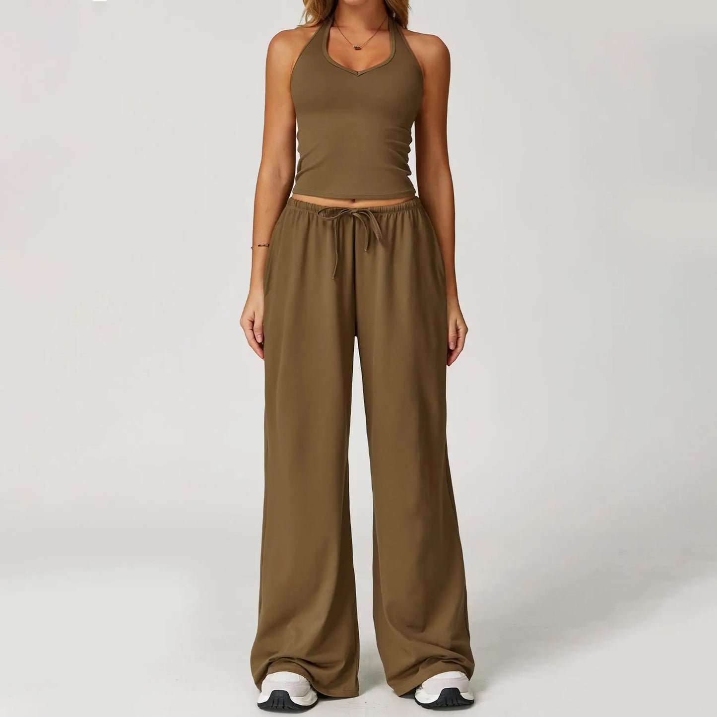 Women 2-Piece Athleisure Set Ice Silk Top And Pants