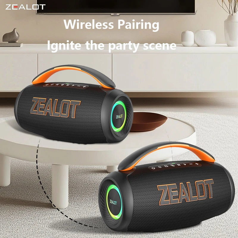 ZEALOT-P12 Portable Bluetooth Speaker 60W, IPX6 Waterproof, Supports TF Card and USB, Beach Party Speaker, Outdoor Camping Speaker, Large Gathering Speaker