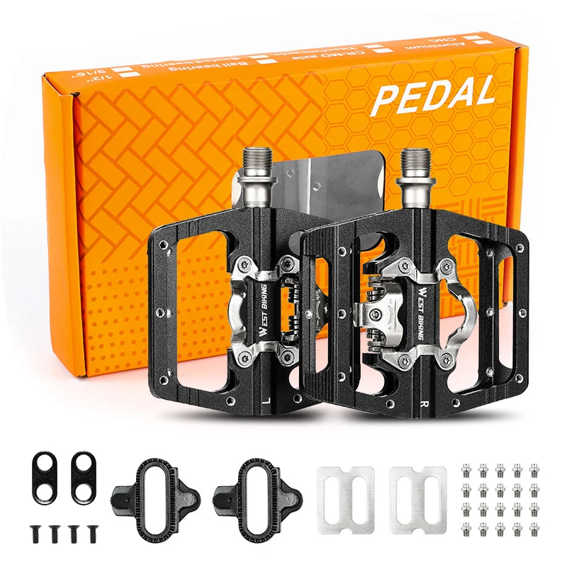Two In One Self Locking Flat Platform Pedals For SPD Bikes With DU Bearing